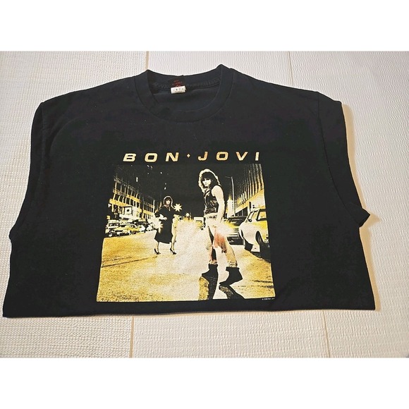 Vtg Bon Jovi T-Shirt Men's L 80s Runaway Rock Band Tee Jon Concert Rare - Picture 12 of 16